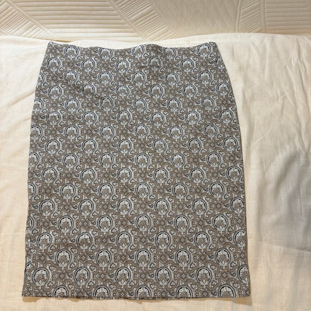 Van Heusen Womens Size 12 Paisley Stretch Pencil Skirt Brown Taupe Career